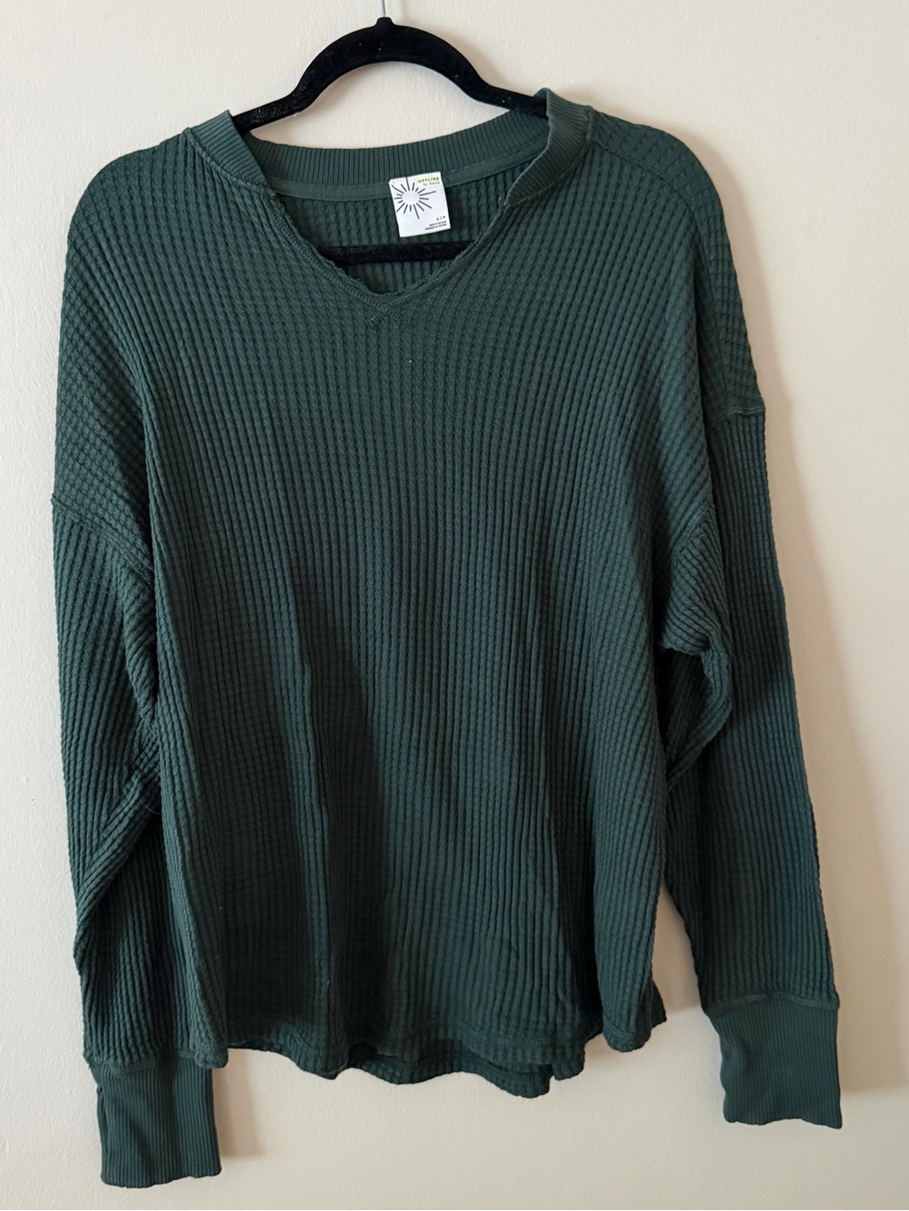 aerie Offline Wow Waffle V-Neck Cropped Long Sleeve Shirt
